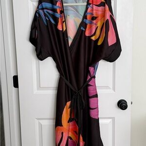 Soma Black Maxi Robe with Vibrant Floral Design